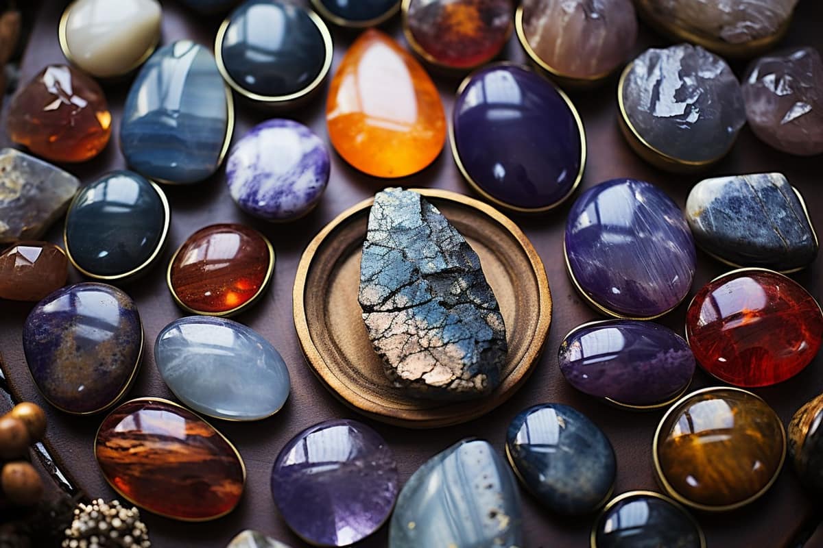 Bracelet de perles d’améthyste et d’agate sur établi de bijouterie