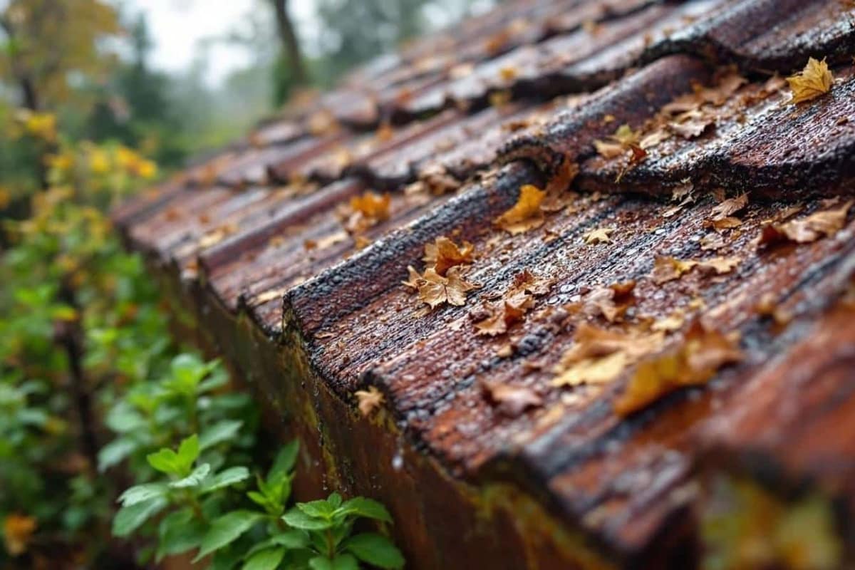 Récupérateur d’eau de pluie fermé avec filtre sur une gouttière de jardin
