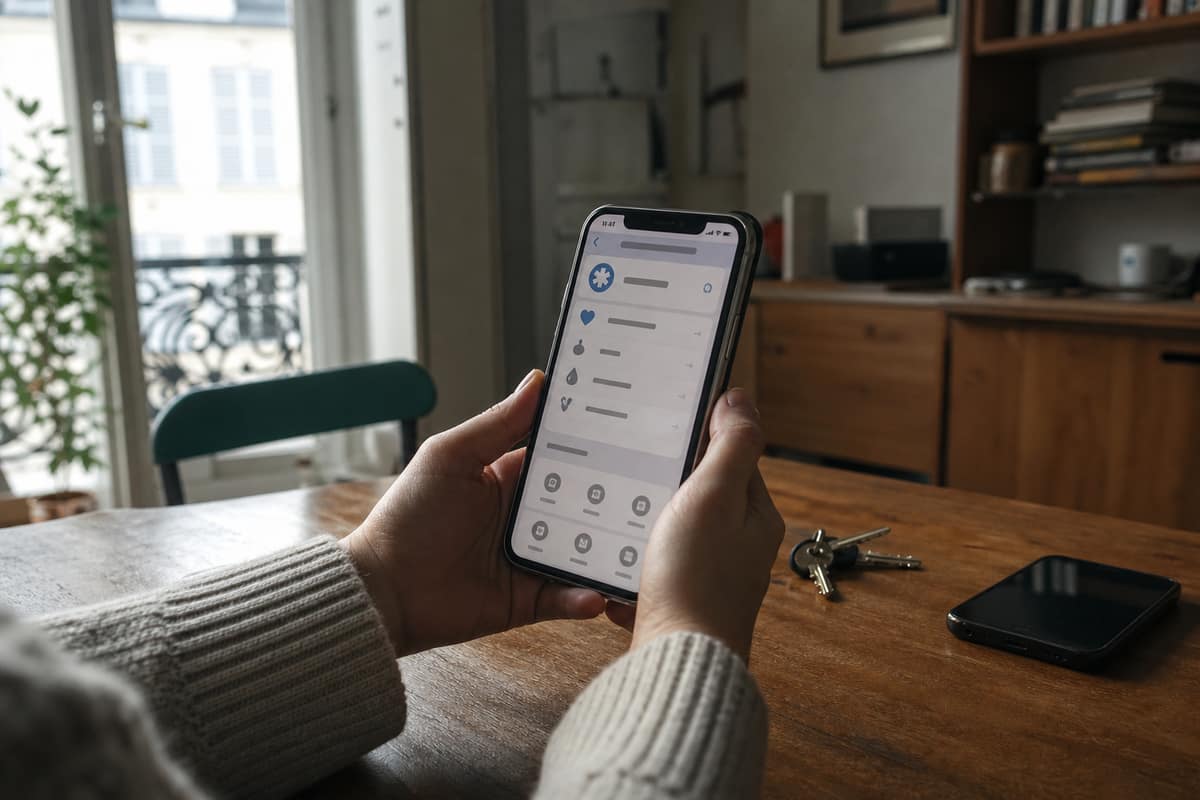 Smartphone posé sur une table avec écran d’urgence accessible sans code