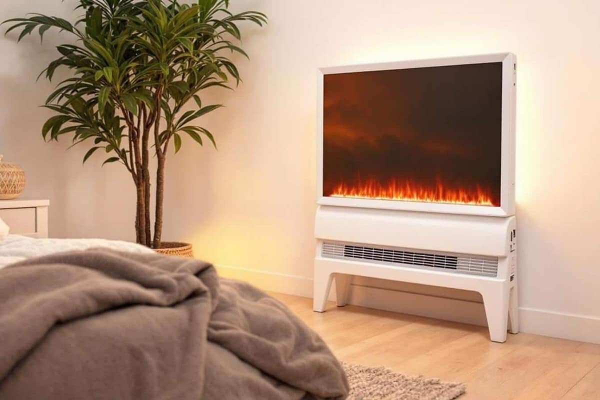 Thermostat programmable près d’un radiateur dans une chambre aux rideaux fermés