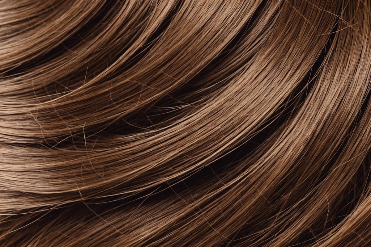 Produits capillaires neutres, peigne et cheveux brillants sur une salle de bain lumineuse