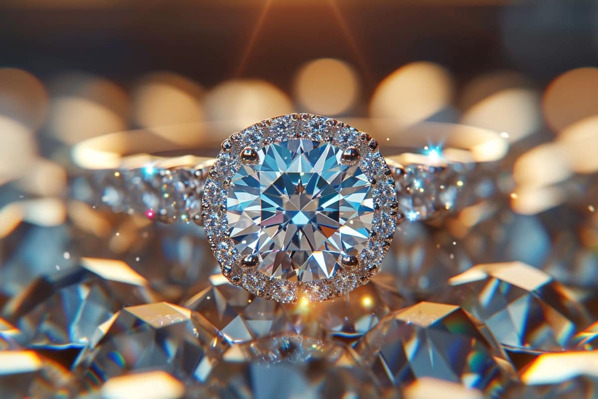 Bague de fiançailles en or jaune et diamant posée dans un écrin