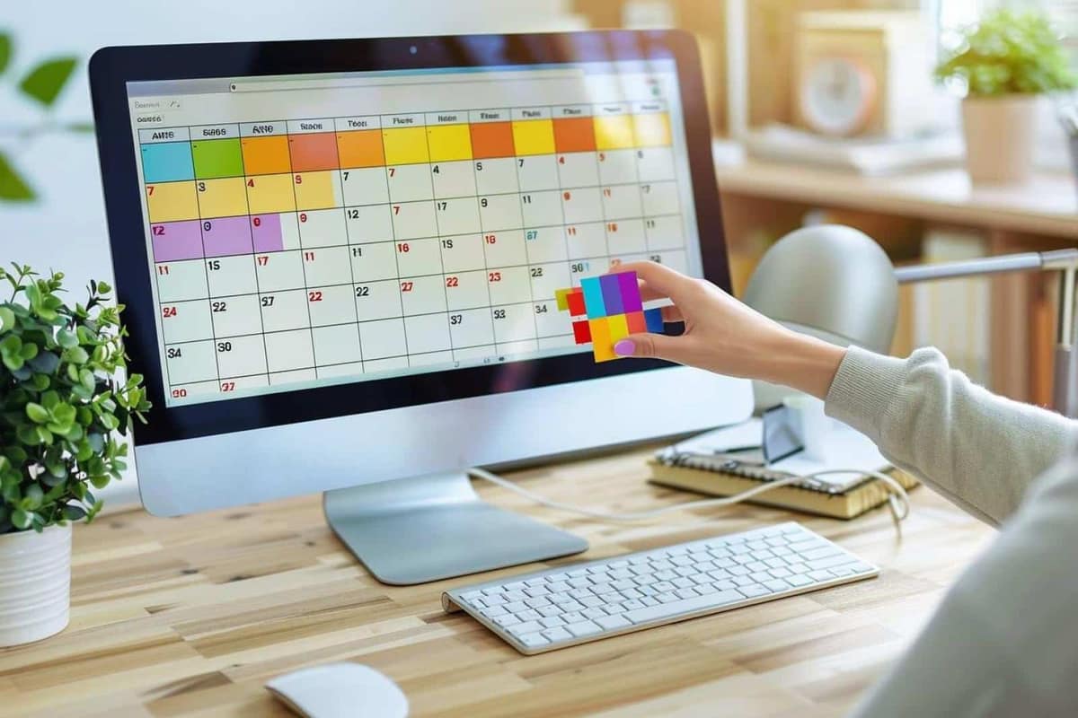 Ordinateur et calendrier papier pour calculer une échéance à partir d’une date