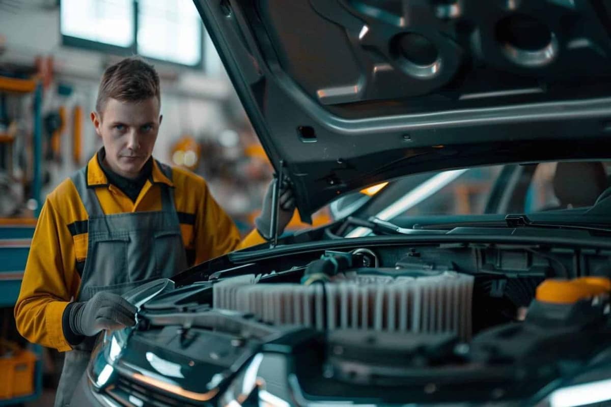Filtre à air neuf posé près du boîtier moteur d’une citadine diesel