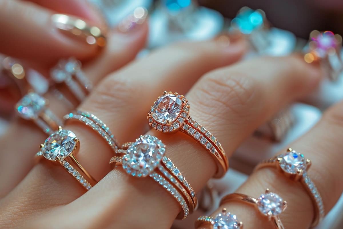 Bague en cristal clair dans un écrin en velours ivoire