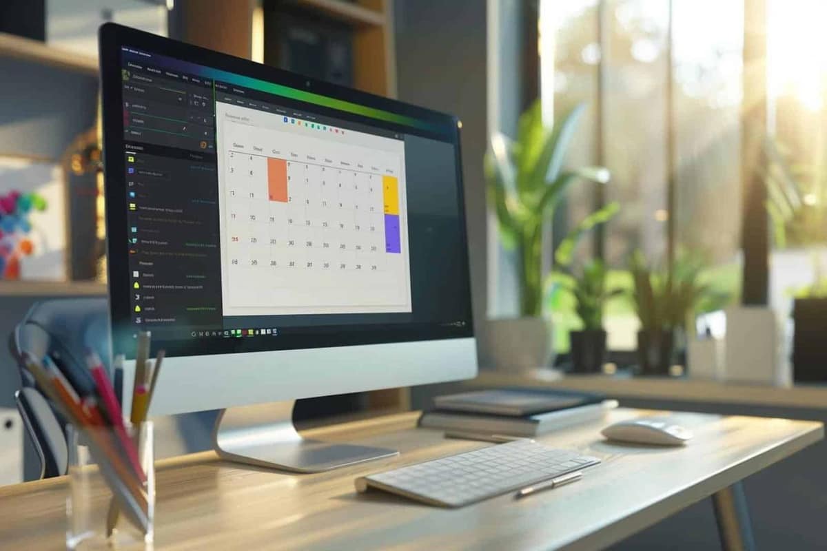 Ordinateur portable affichant un document avec une date automatique dans un bureau lumineux