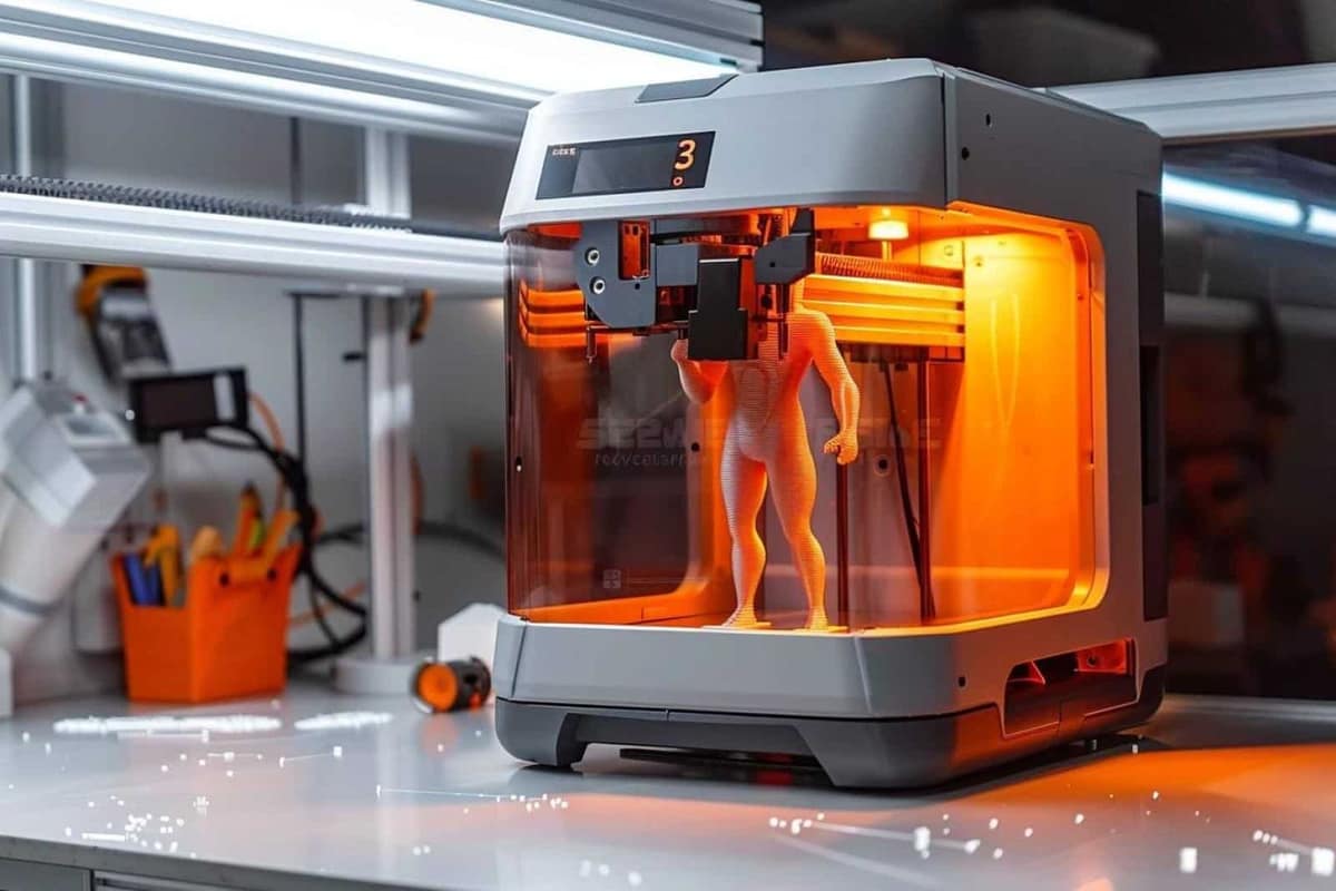 Figurine 3D en résine avec supports sur un établi de bricolage
