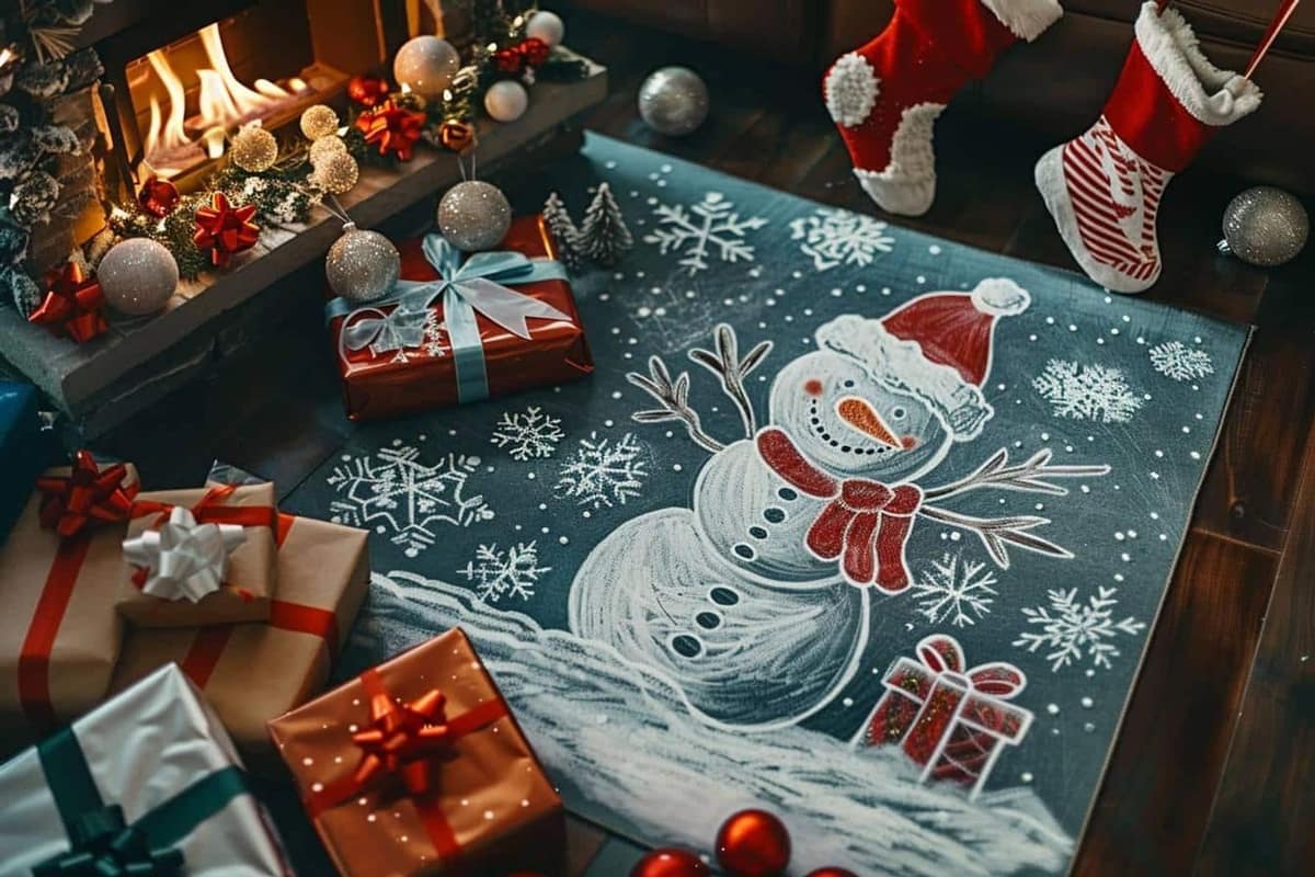 Dessin de sapin de Noël colorié avec crayons et gomme sur table en bois