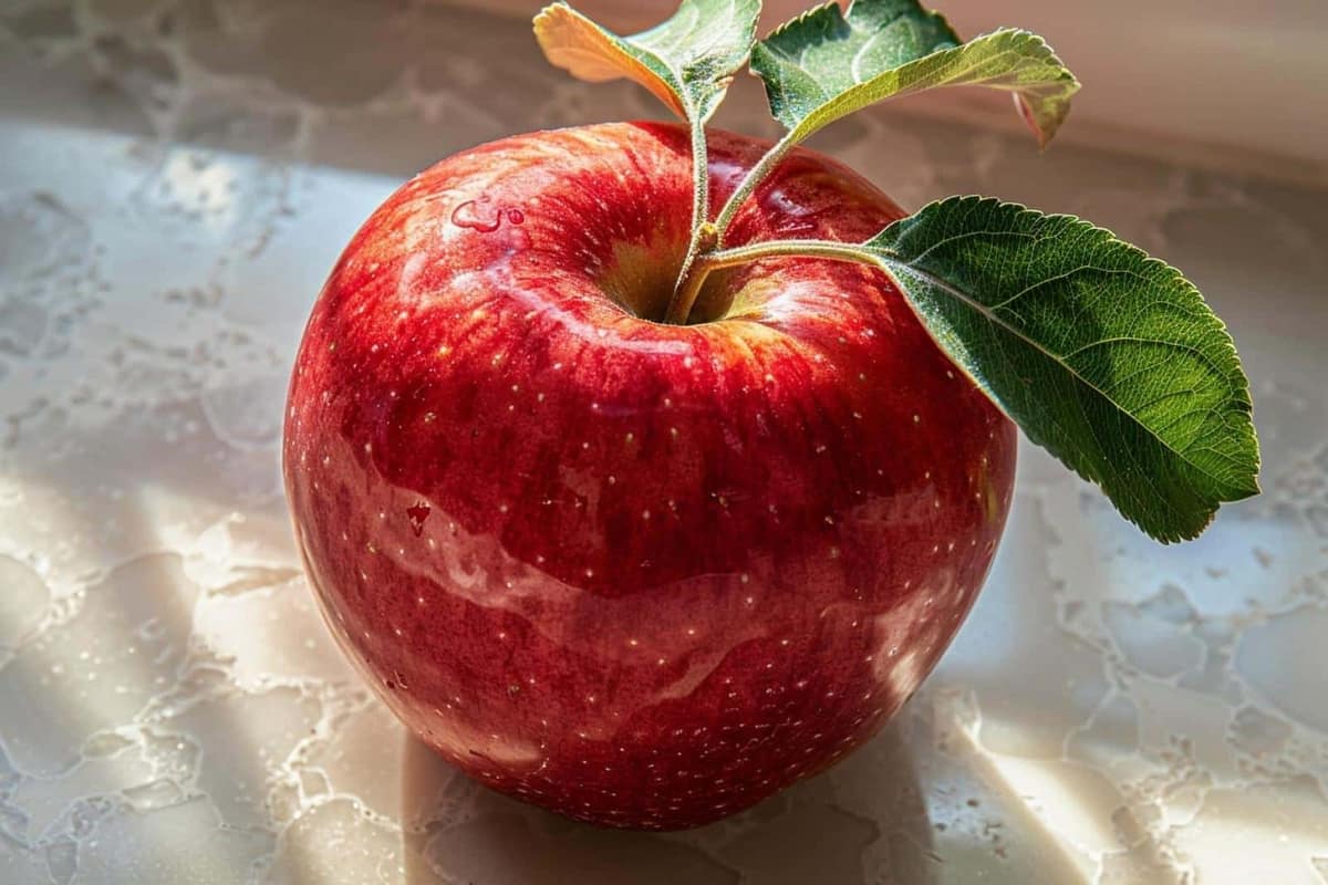 Dessin de pomme au crayon avec fruit modèle, gomme et crayons de couleur