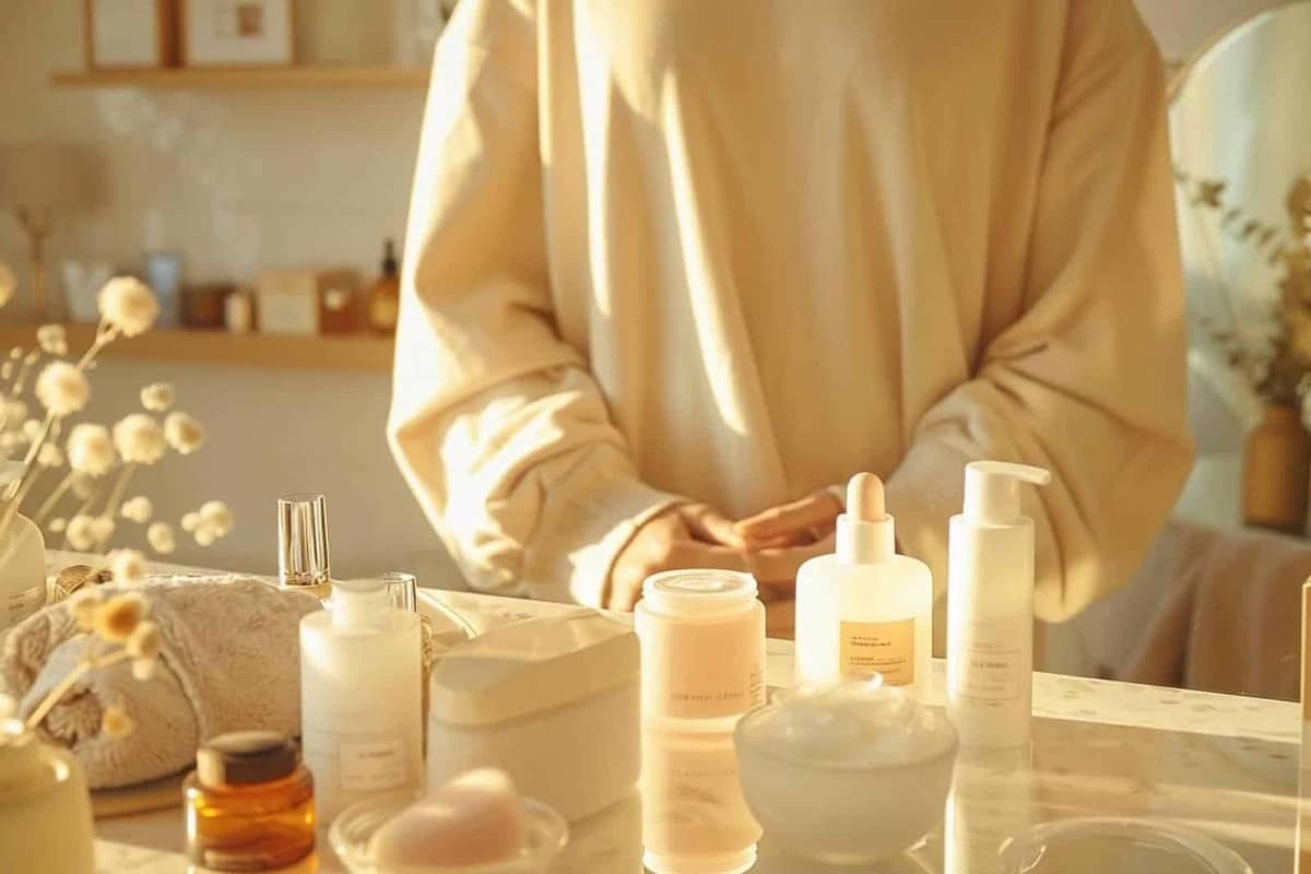 Main appliquant une crème solaire sur le visage devant un miroir