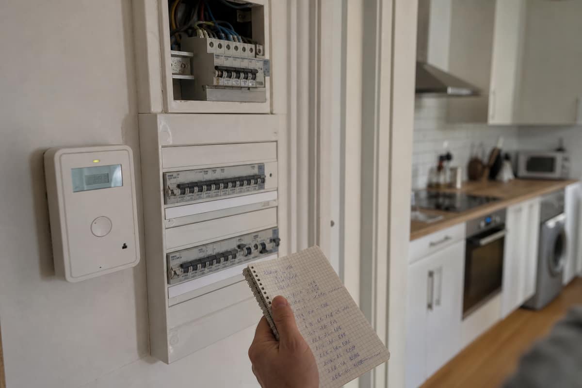 Compteur communicant et tableau électrique dans un appartement français lumineux