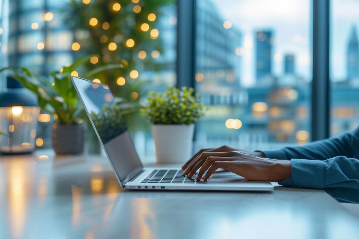 Entrepreneur vérifiant les réglages d’envoi d’emails sur son ordinateur portable
