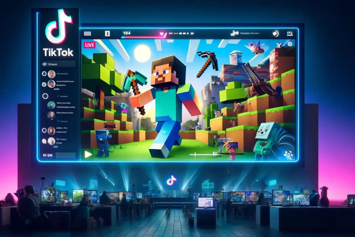 Poste de streaming vertical avec Minecraft, microphone et écran de chat