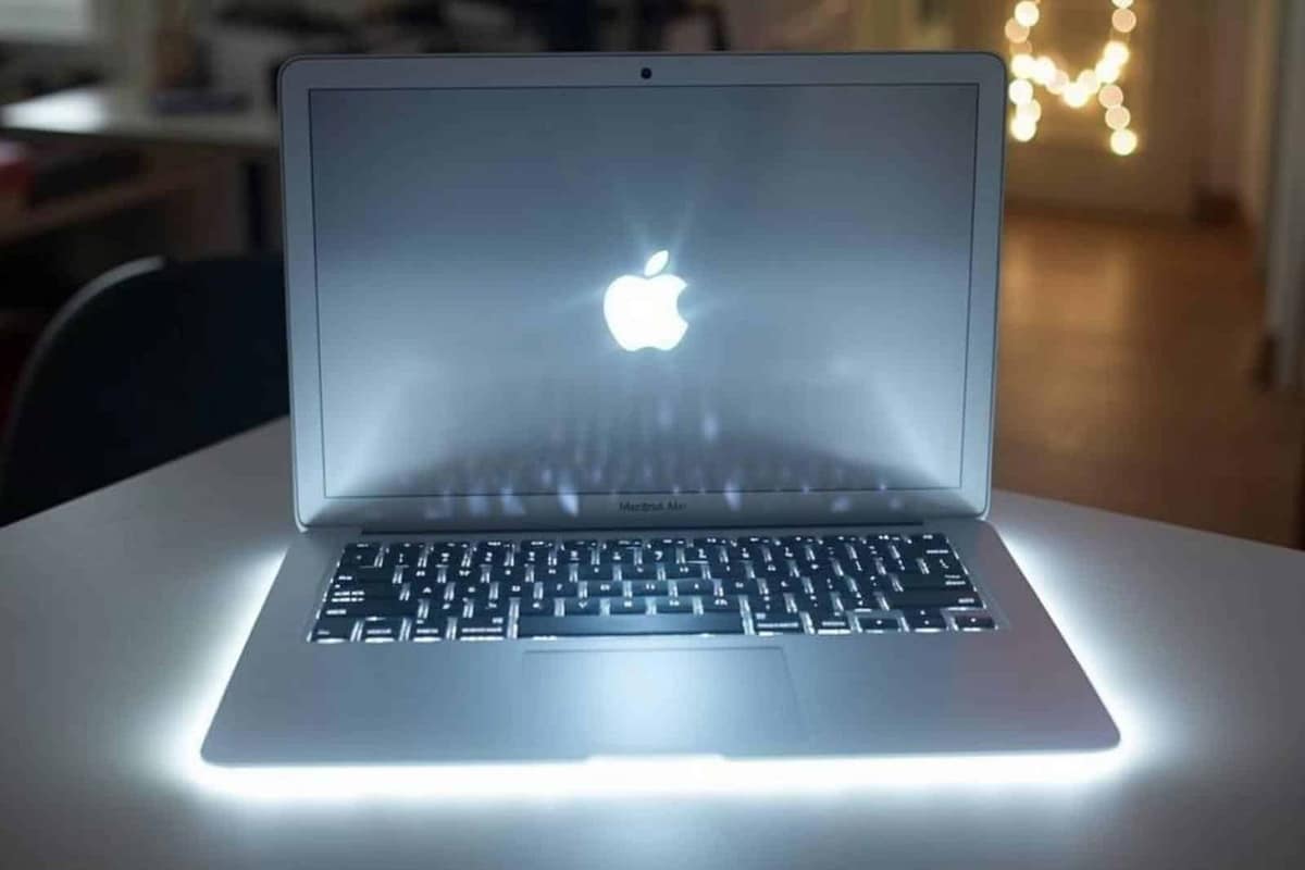 Ordinateur portable avec disque SSD externe sur un bureau lumineux et rangé