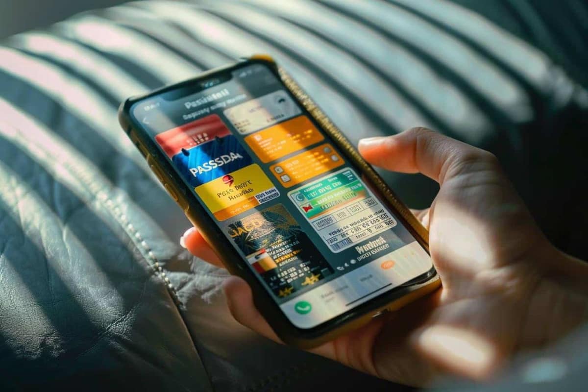 Smartphone affichant un billet numérique près d’un portique de gare française