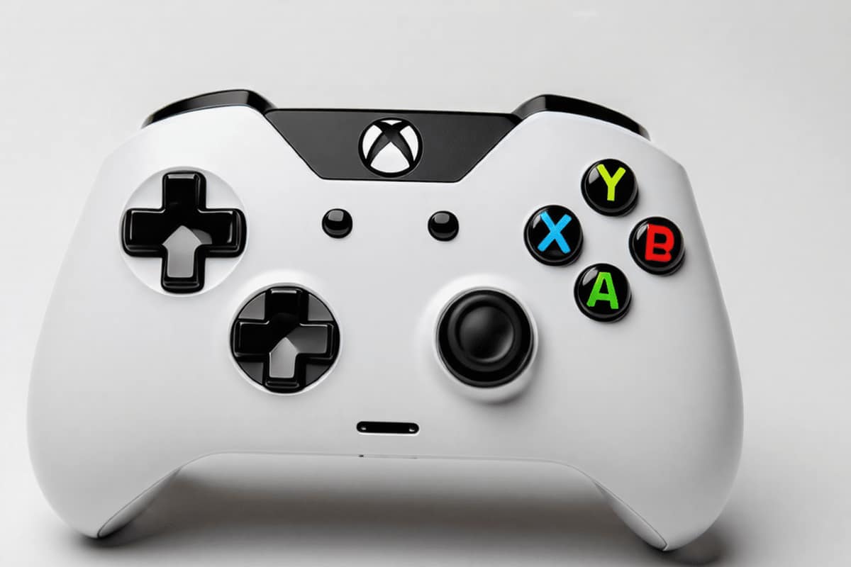 Coque de manette démontée avec outils, boutons colorés et ruban de masquage