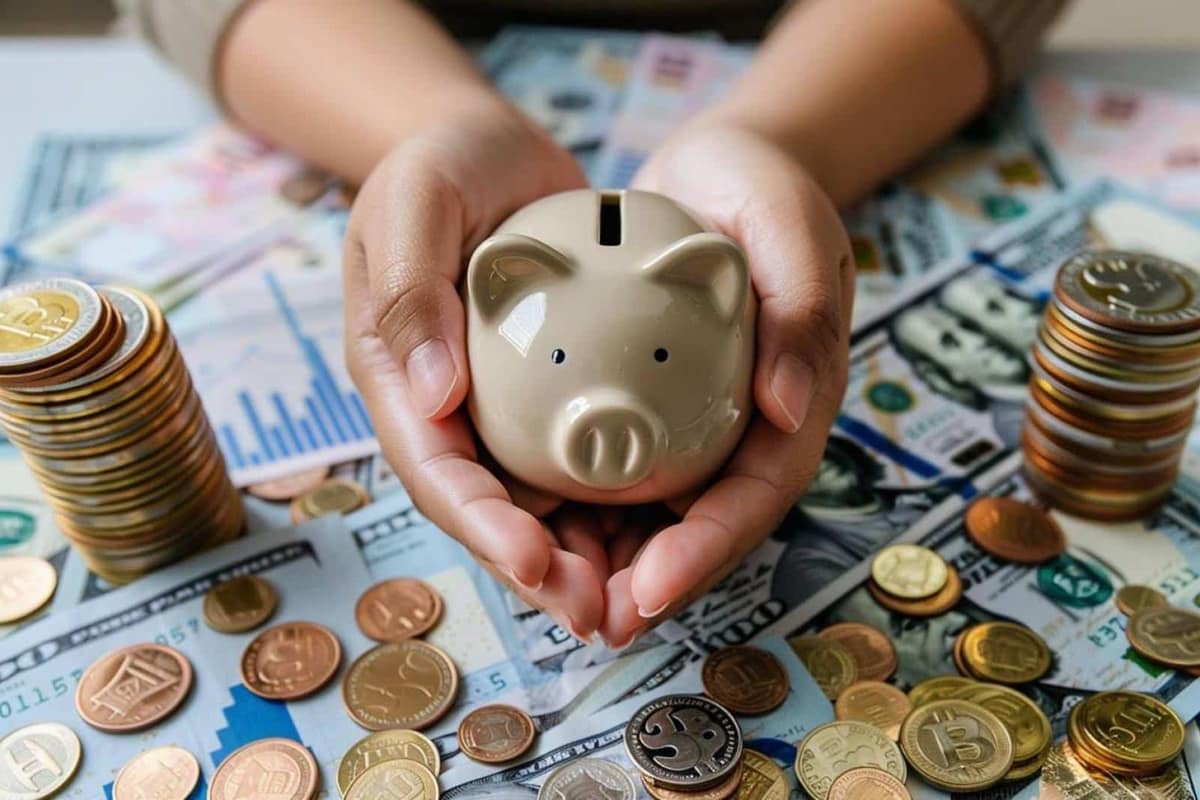 Budget de crédits et calculatrice posés sur une table de cuisine lumineuse