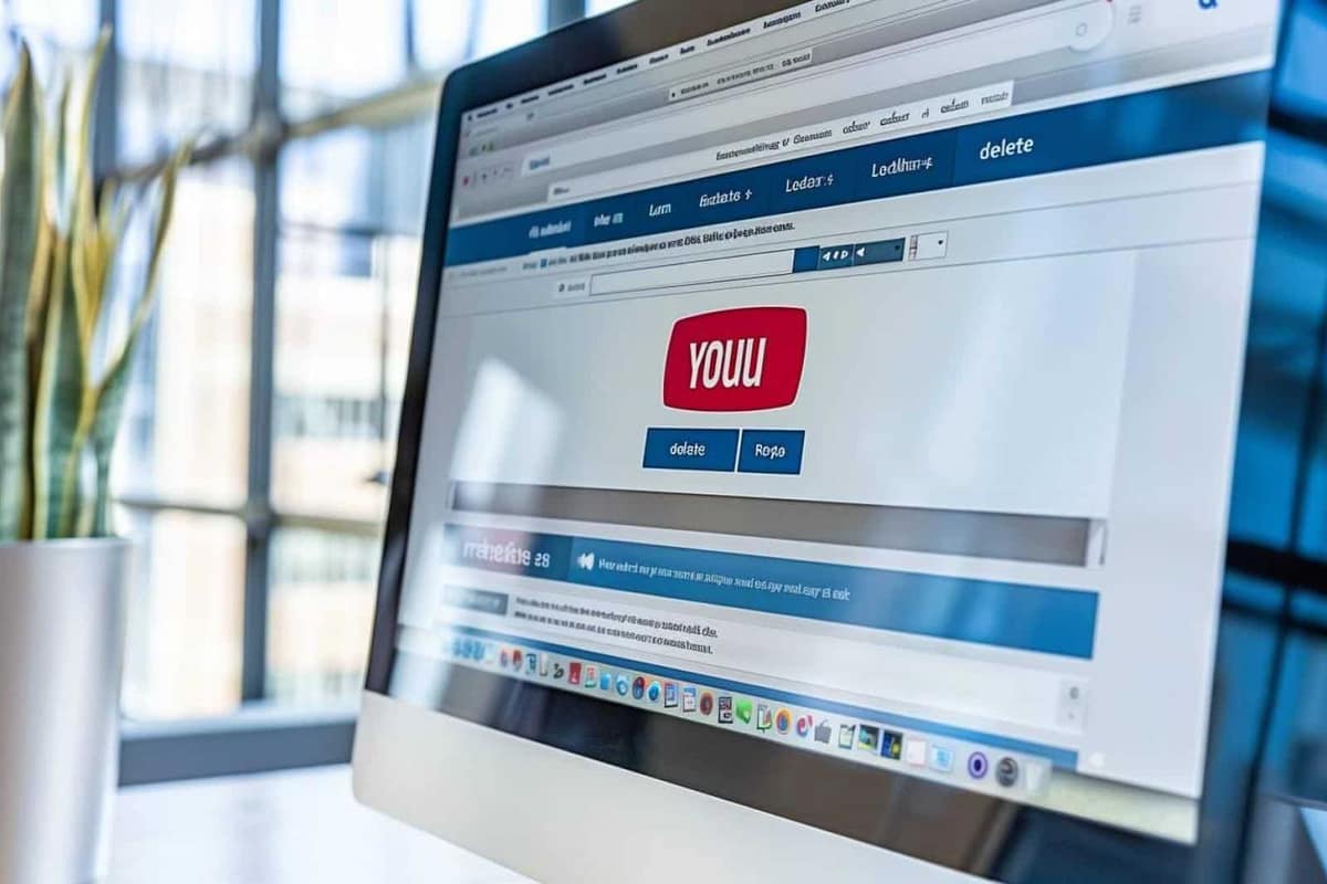 Main sur ordinateur portable gérant la suppression d’une vidéo depuis un tableau de bord