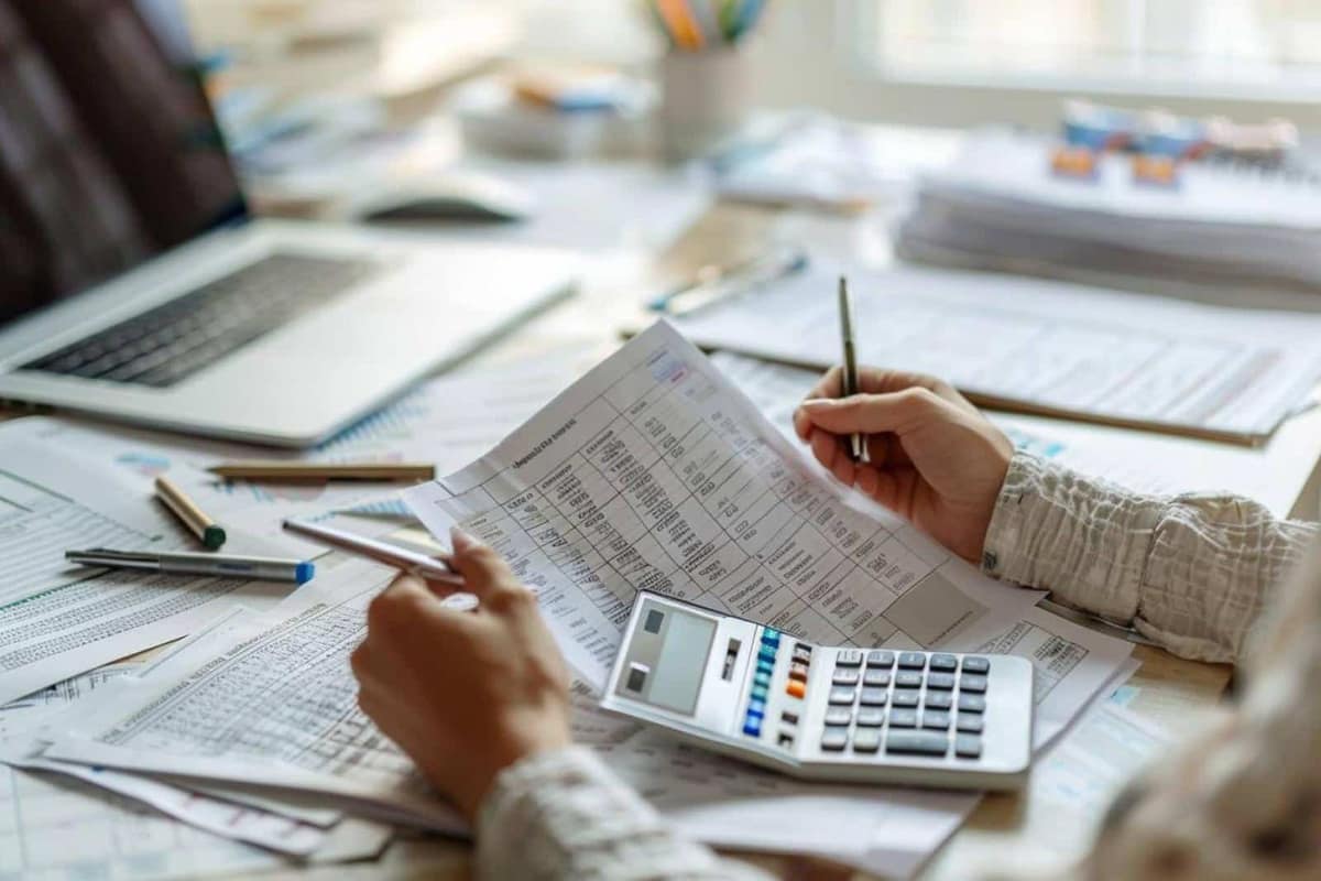 Carnet de budget, calculatrice et pièces en euros sur une table en bois