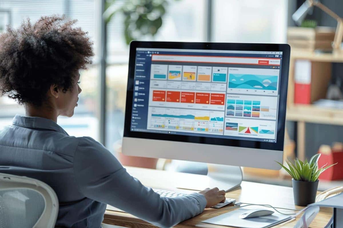Gestionnaire RH consultant un calendrier d’absences sur ordinateur dans un bureau