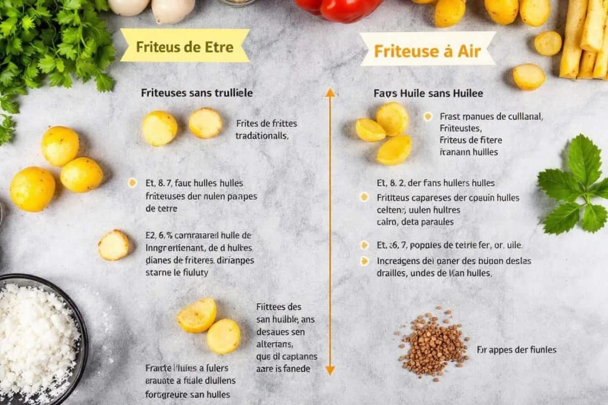 Friteuse classique et friteuse à air côte à côte avec frites maison