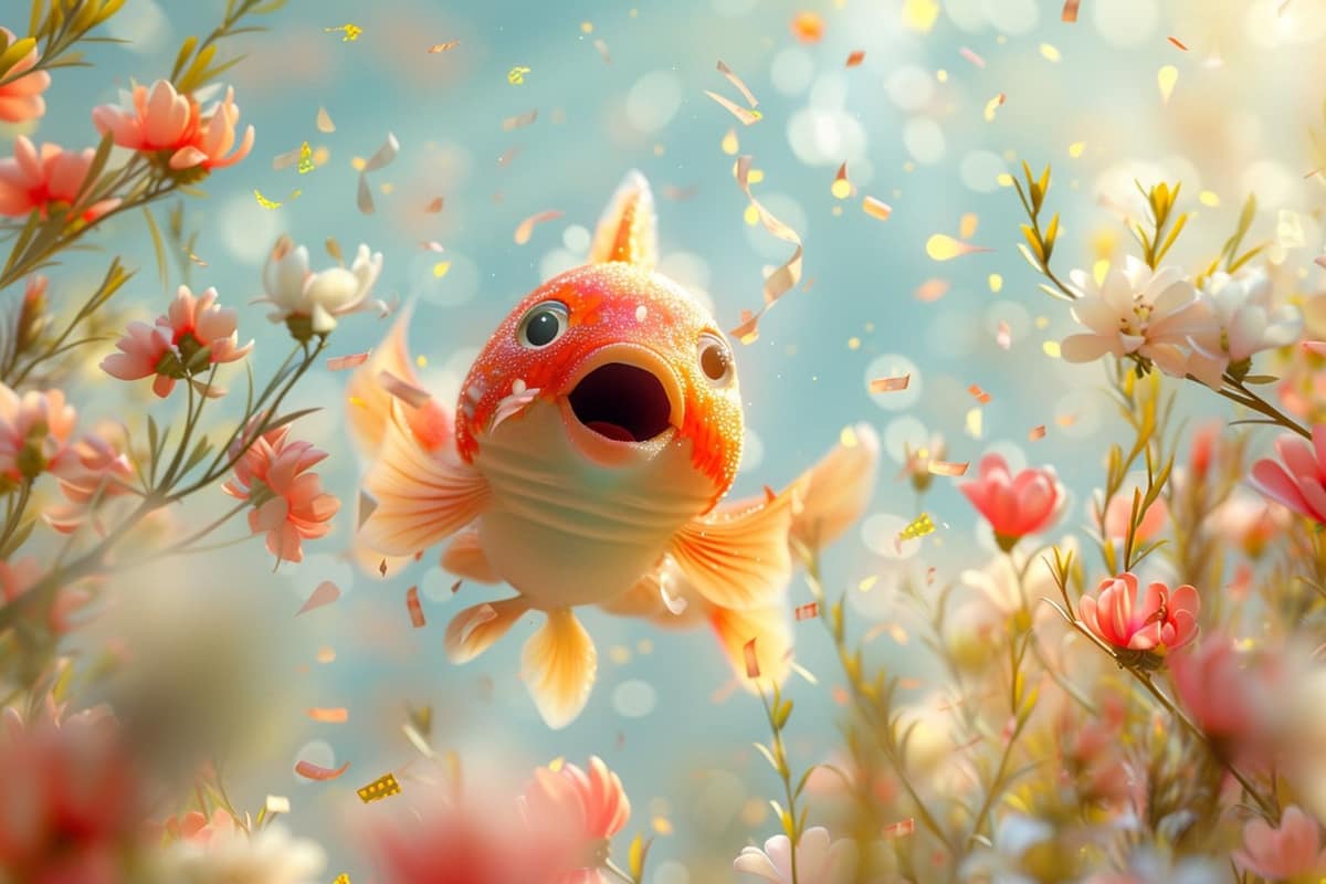 Poissons en papier colorés sur une table de cuisine familiale