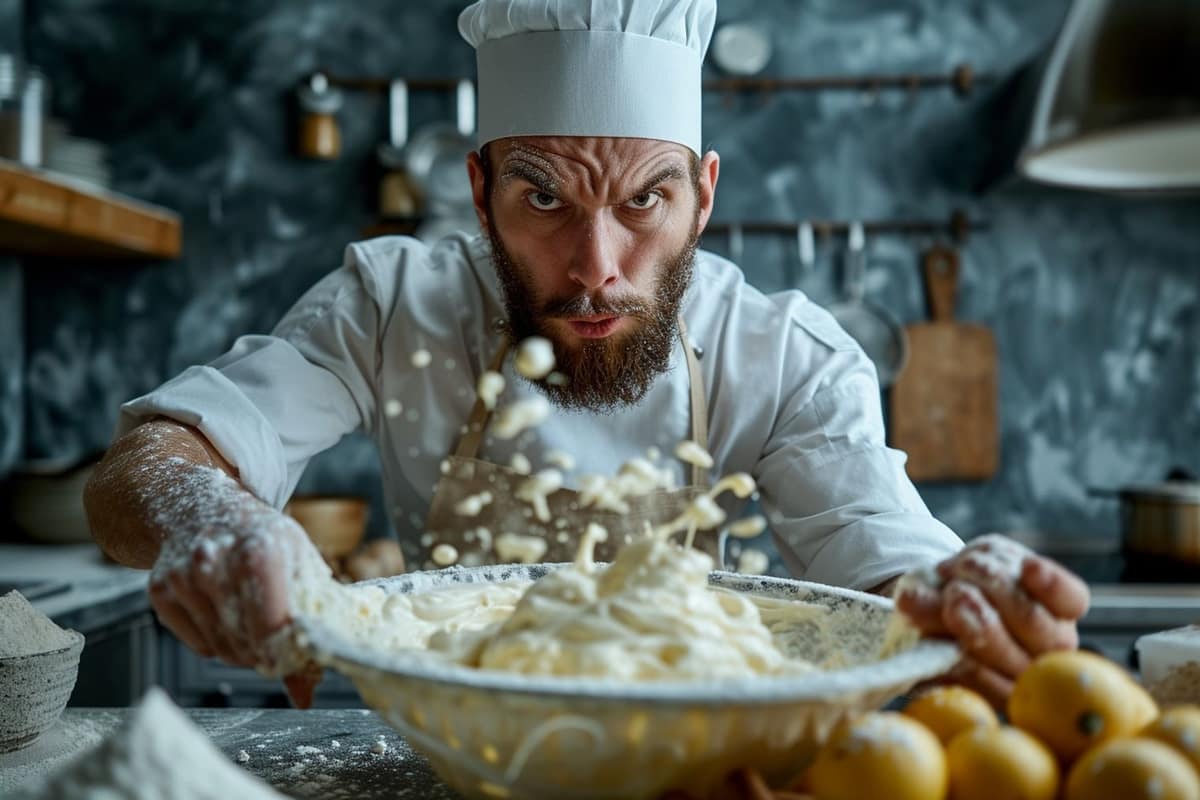 Bol en inox avec mayonnaise onctueuse et fouet sur plan de travail