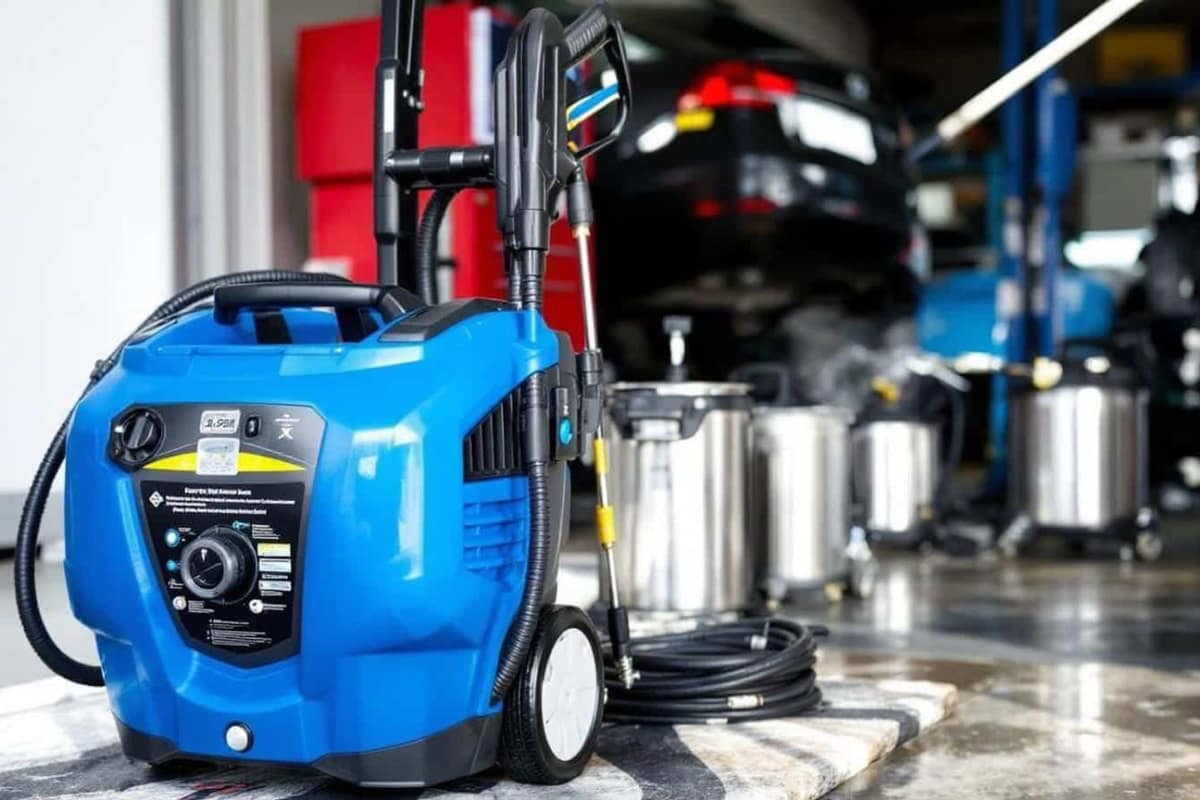 Nettoyage du filtre d’arrivée d’eau d’un nettoyeur haute pression dans un garage