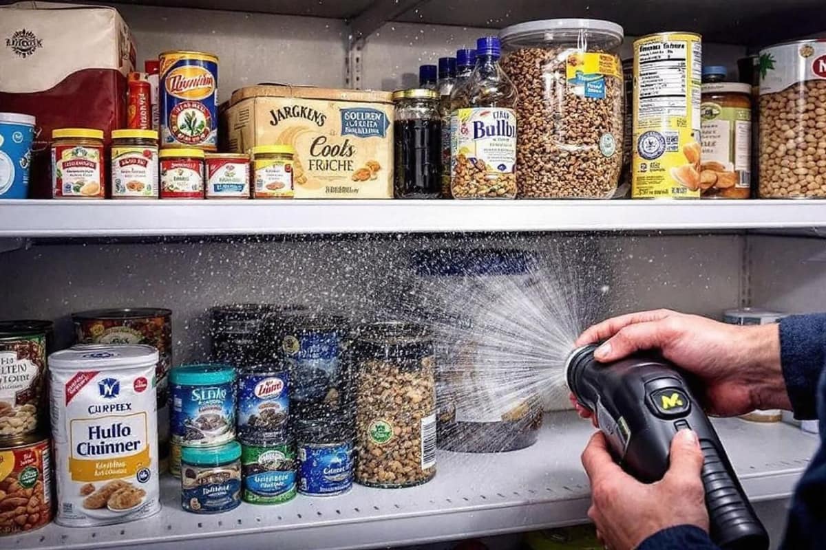 Placard de cuisine nettoyé avec bocaux hermétiques et piège à mites alimentaires