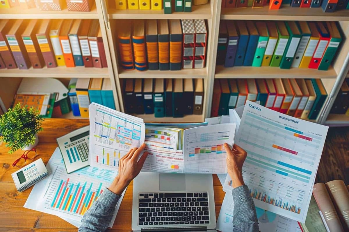 Déclaration d’impôt, calculatrice, justificatifs et carte grise sur une table