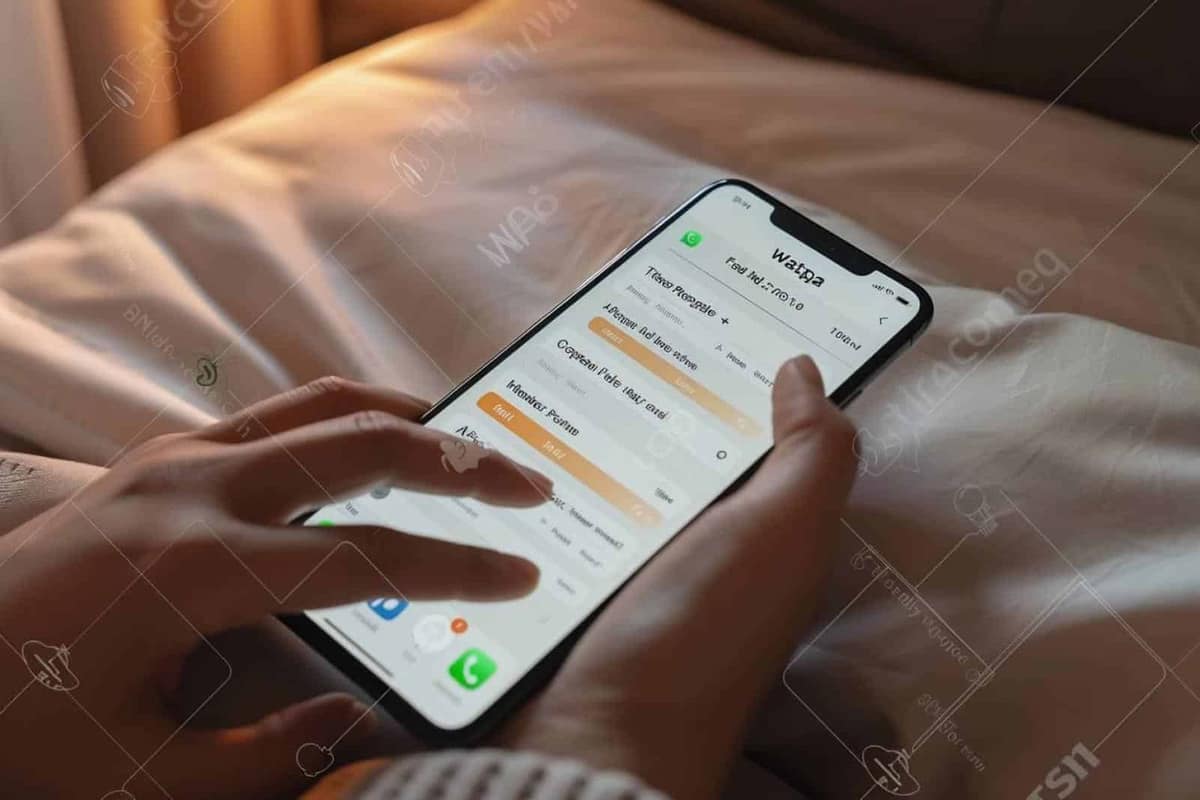 Smartphone posé sur une table affichant des réglages de notifications de messagerie
