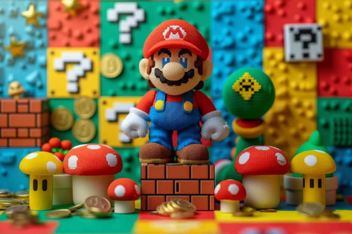 Mains assemblant des perles rouges et bleues sur une plaque de pixel art