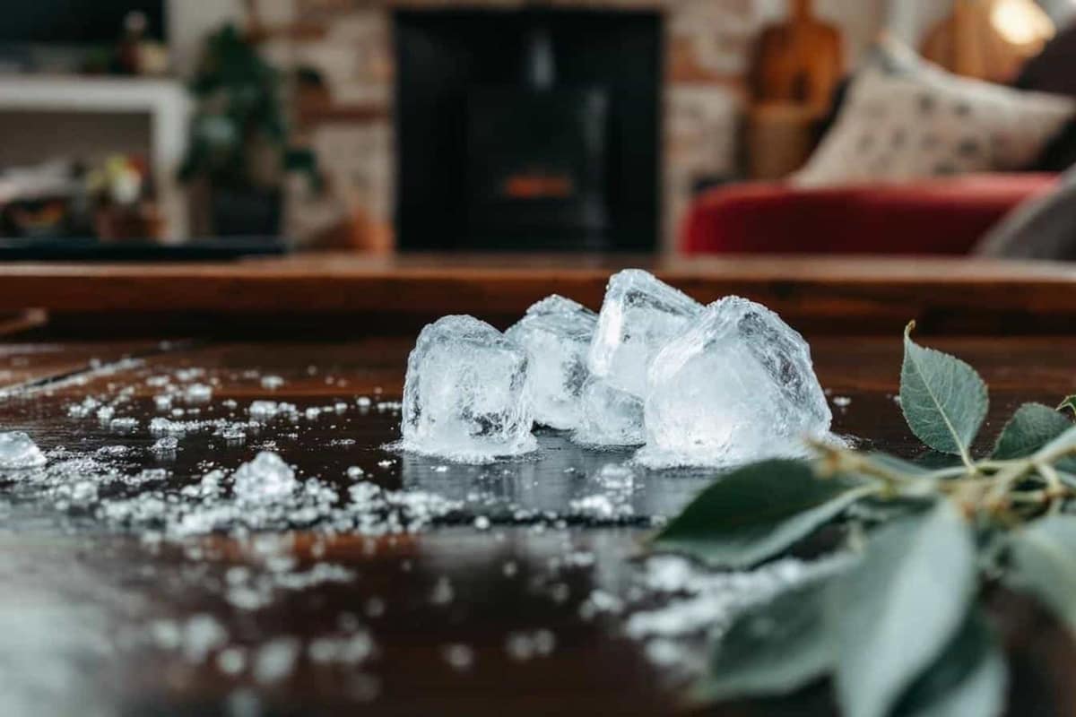 Bouteilles d’eau congelées dans un bac devant un ventilateur domestique