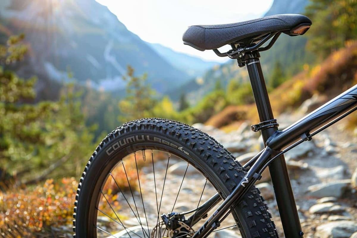 Selle ergonomique réglée sur un vélo de ville près d’une piste cyclable