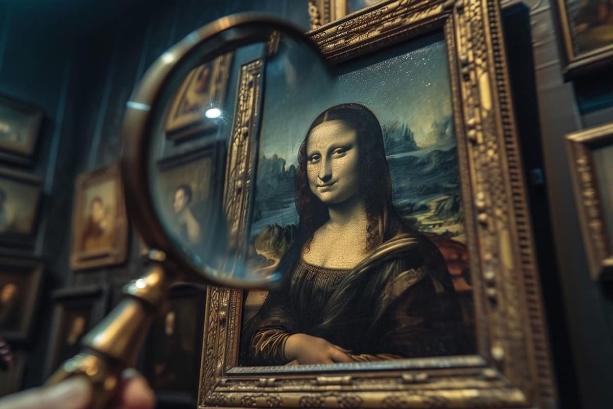 Famille observant un petit portrait protégé dans une salle de musée française