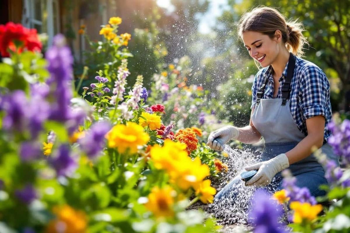 Goutte-à-goutte installé sous un paillage dans un potager familial
