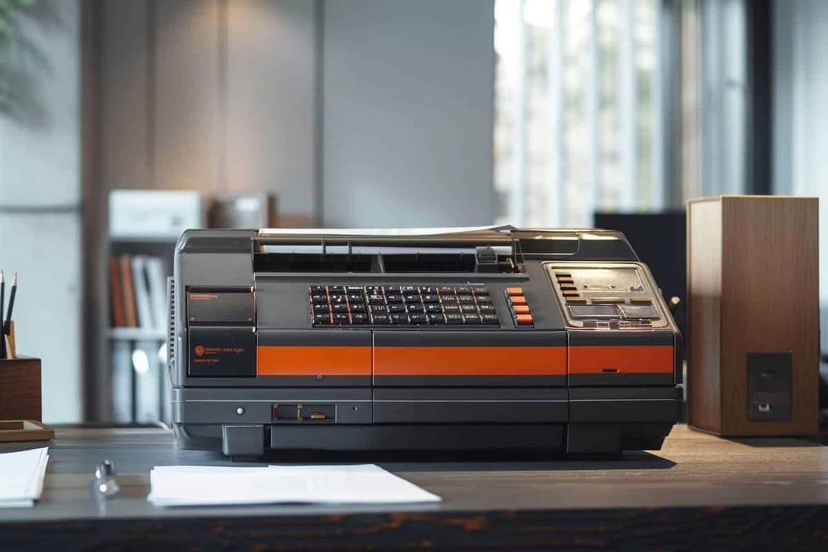 Multifonction de bureau, ordinateur et documents professionnels pour envoyer un fax