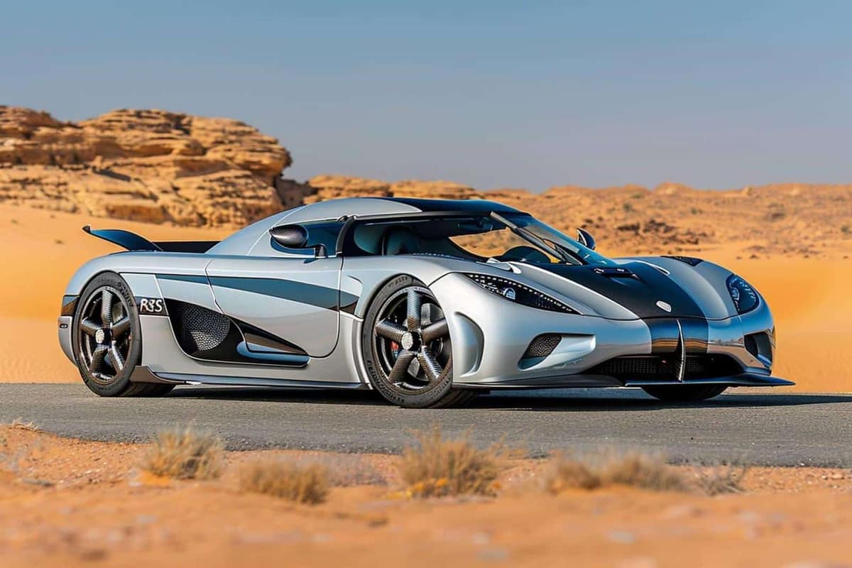 Hypercars en fibre de carbone sur une route fermée au lever du jour