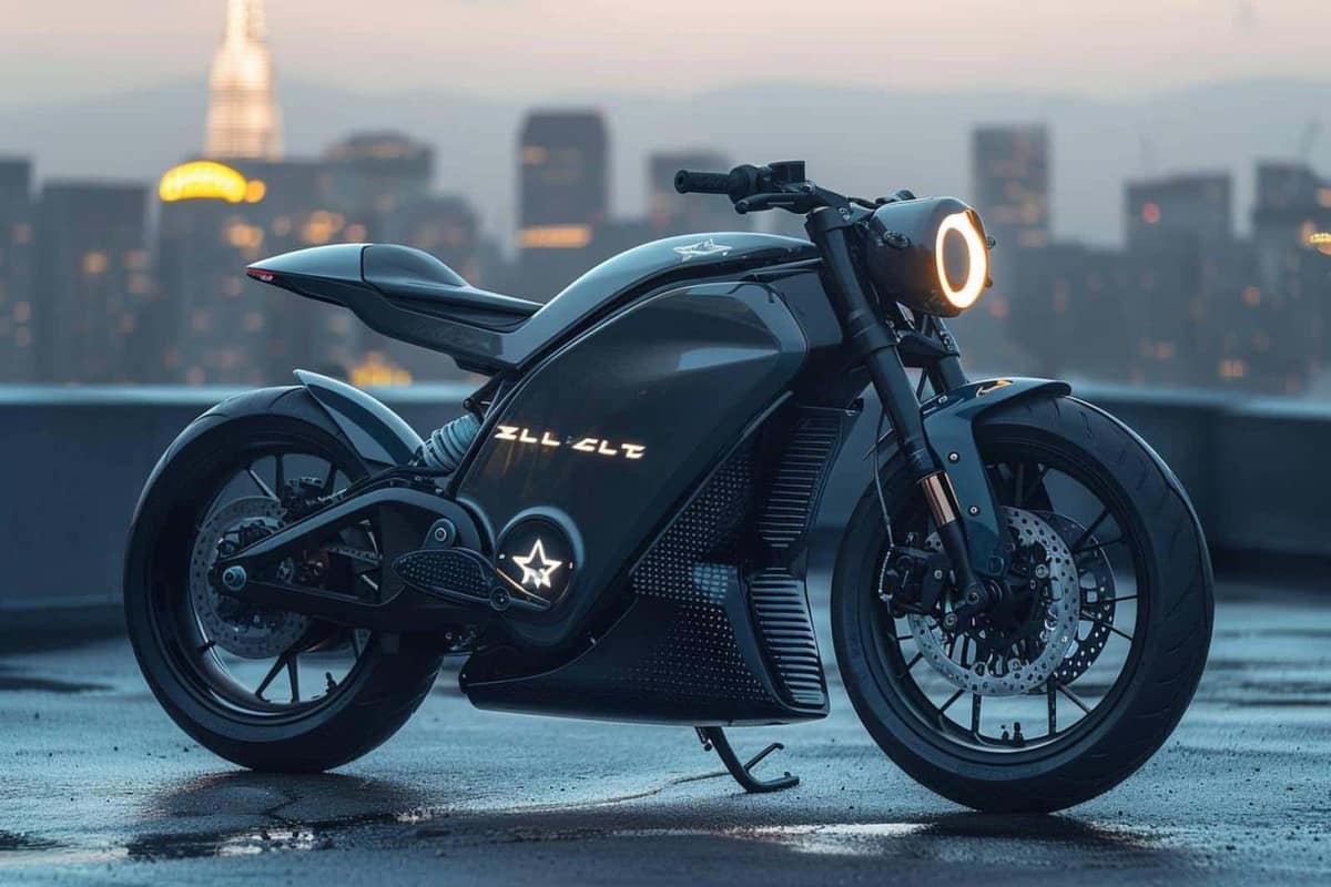 Cruiser bobber noir garé devant une maison sur une rue française