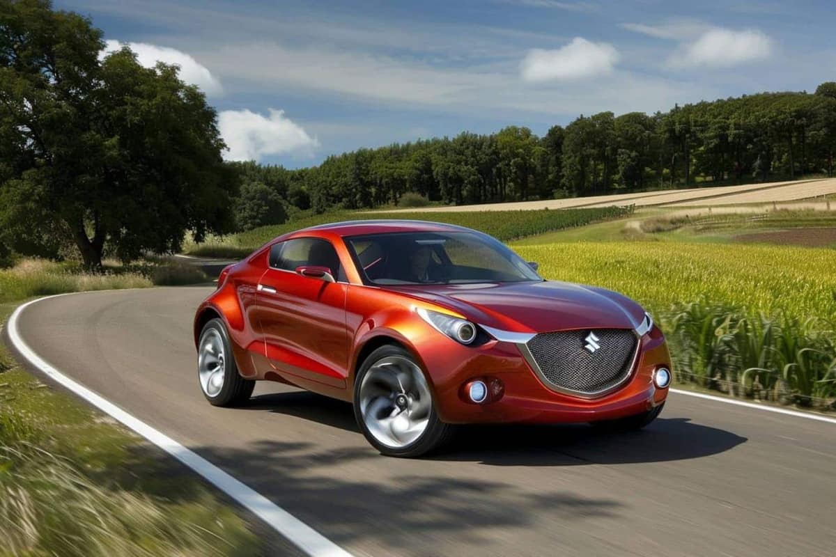 Suzuki SX4 grise stationnée sur une route de campagne française