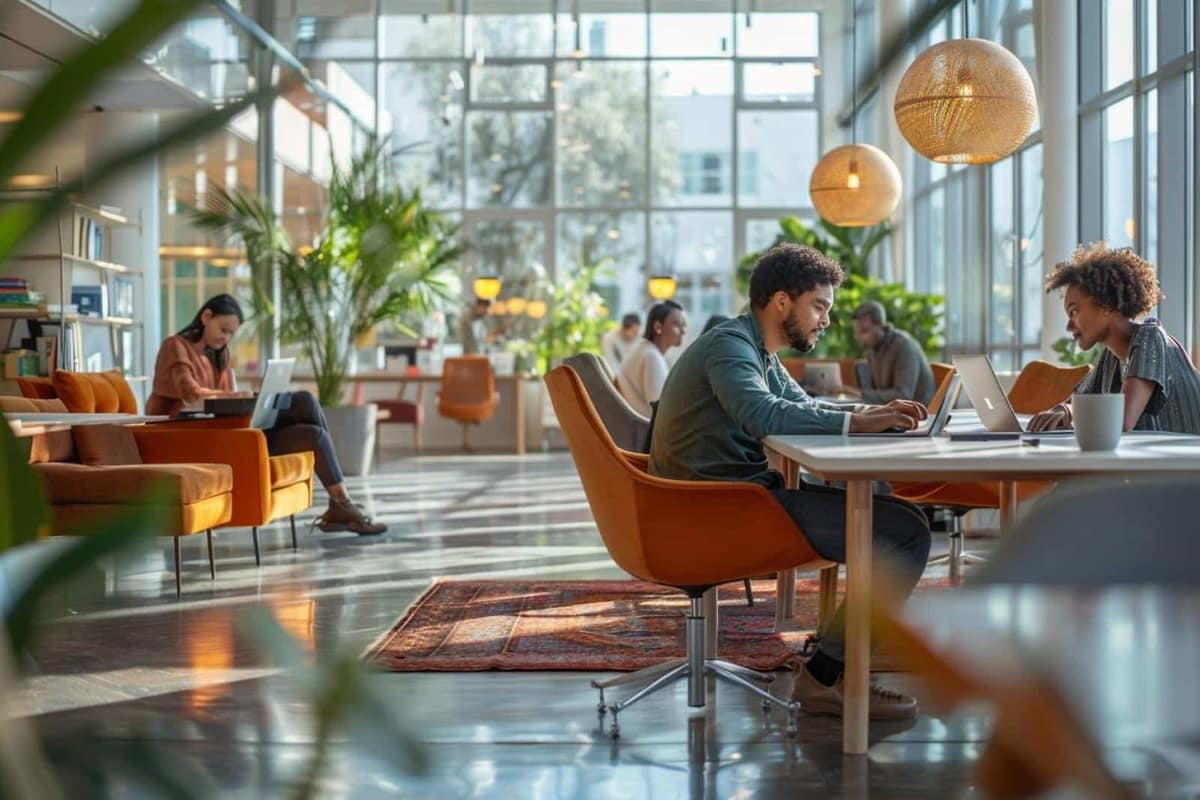 Poste de travail professionnel avec ordinateur, agenda, smartphone et documents de planification.