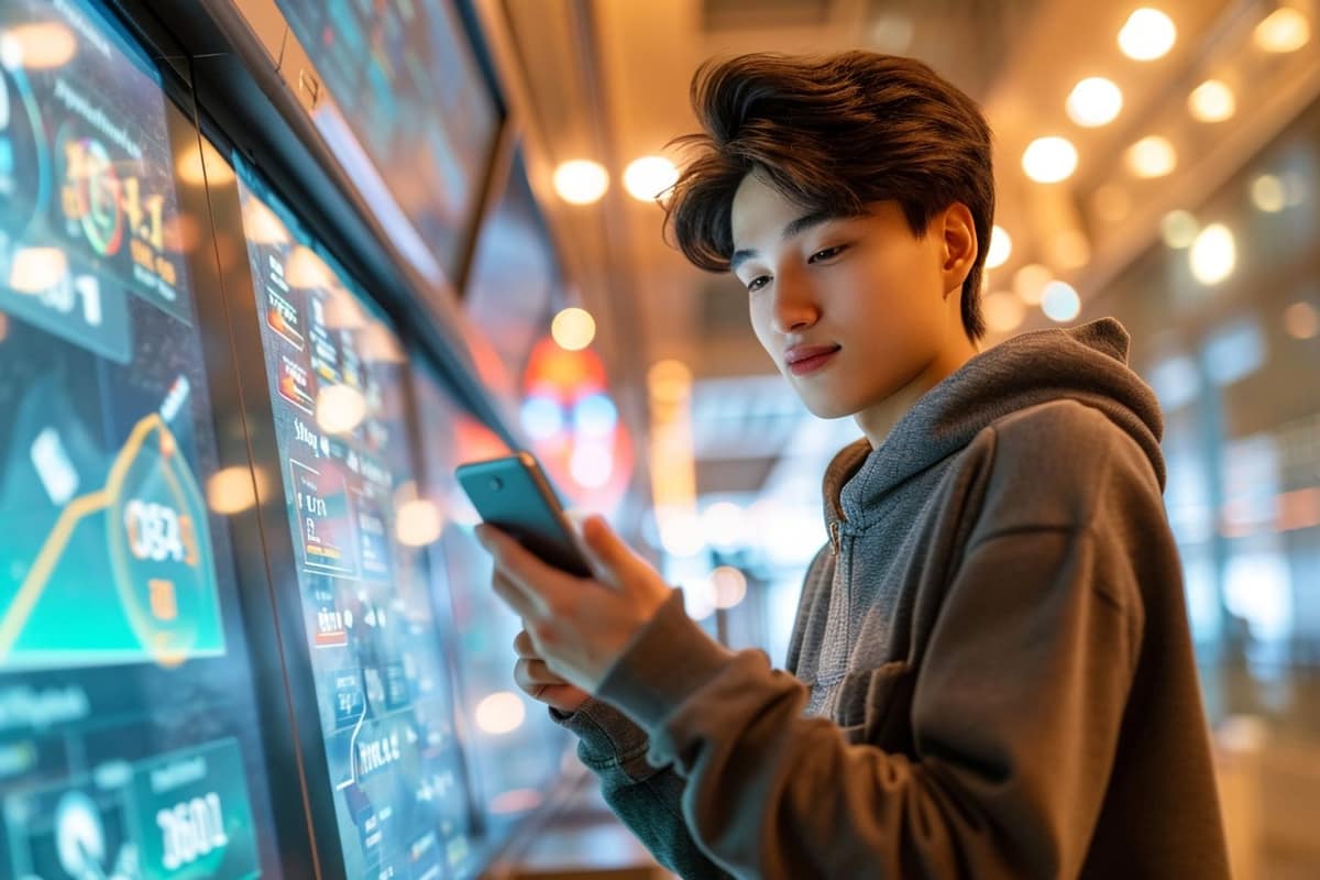 Mains vérifiant un RIB et un virement bancaire sur smartphone