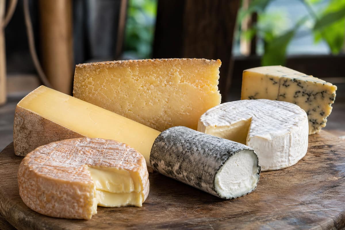 Assortiment de fromages français sur une planche en bois