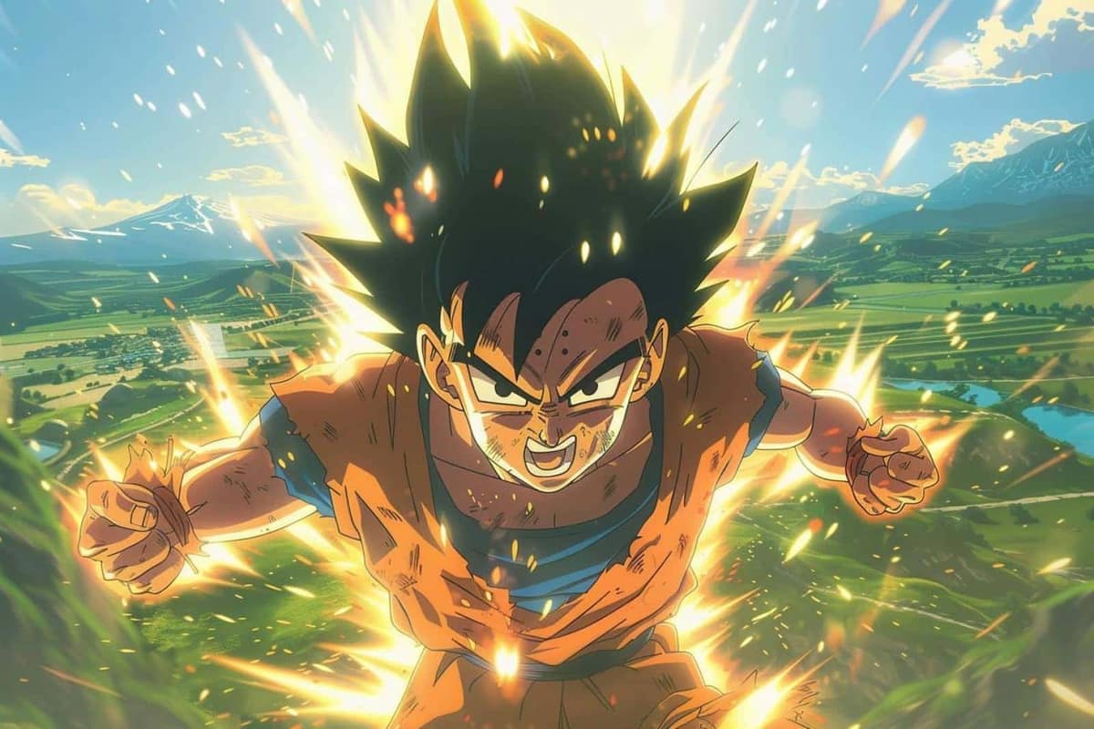 Figurine de Gohan adulte aux cheveux argentés devant un décor rocheux