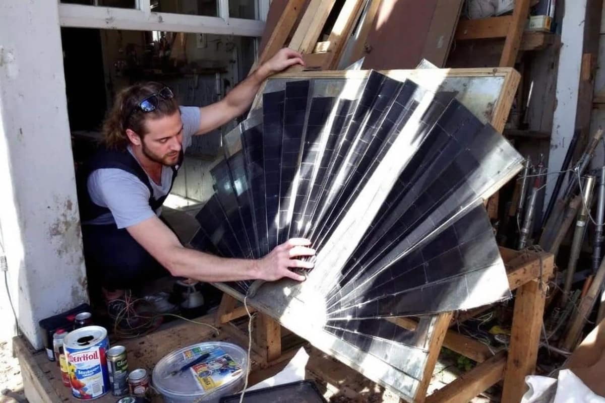 Panneau solaire à air en tôle noire fixé sur une façade sud