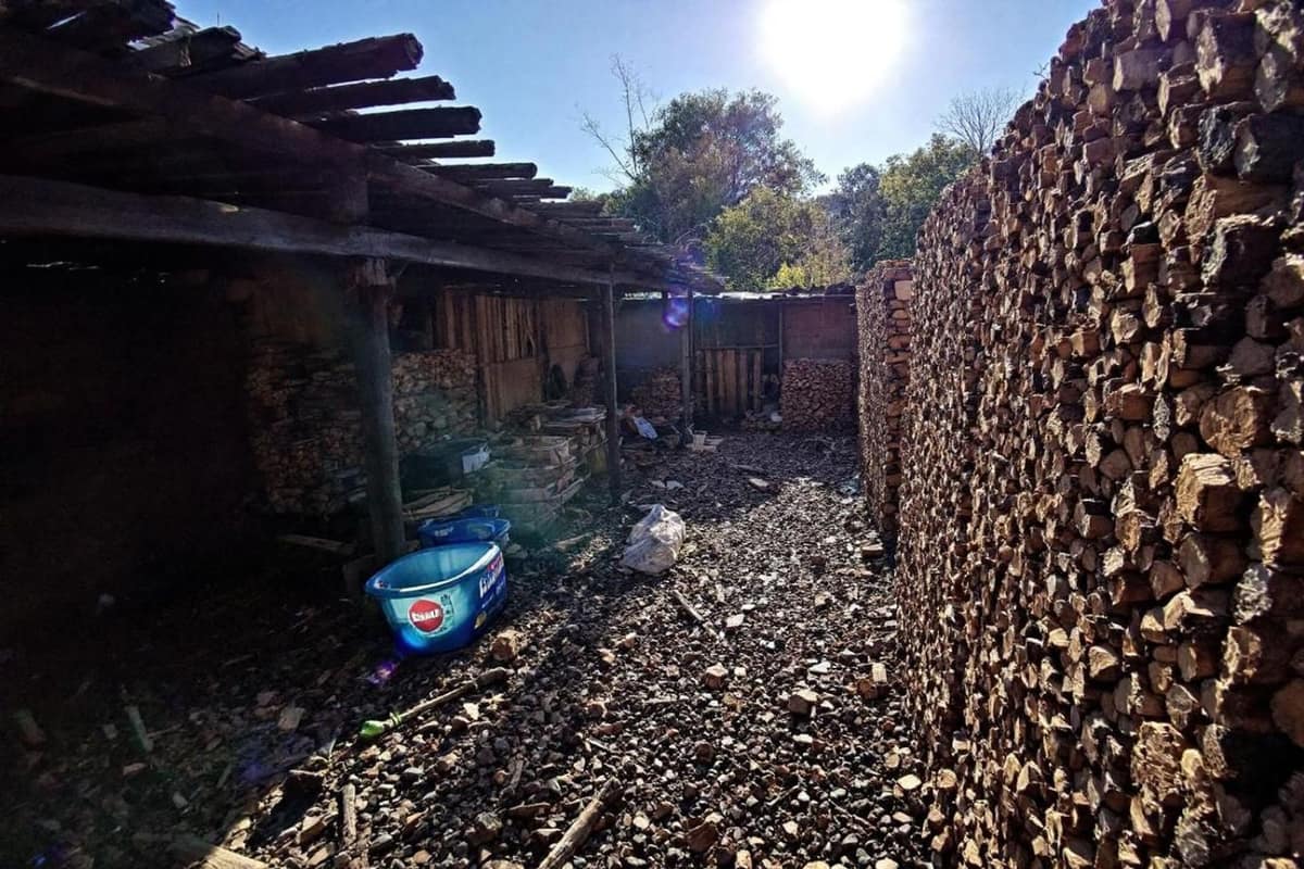 Sacs de granulés sur palette dans un garage sec et lumineux