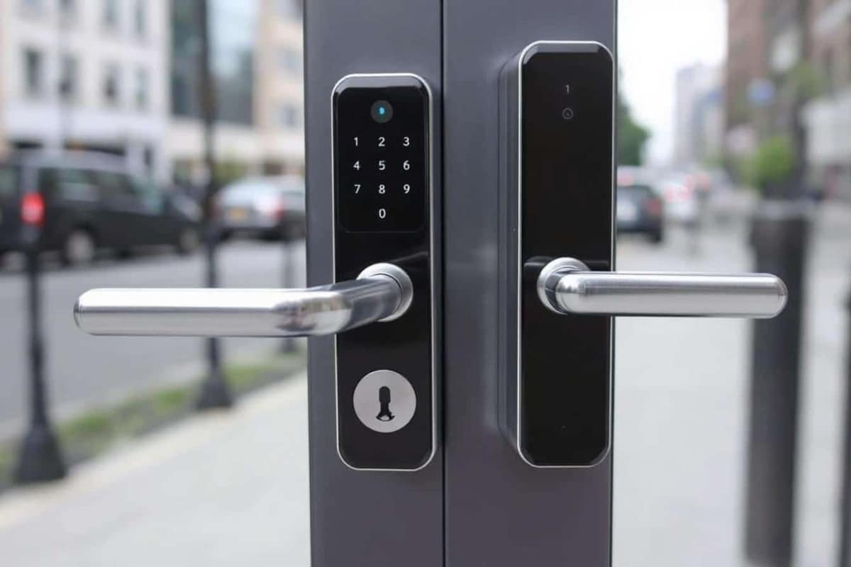 Mesure d’un cylindre européen sur une porte d’entrée ouverte