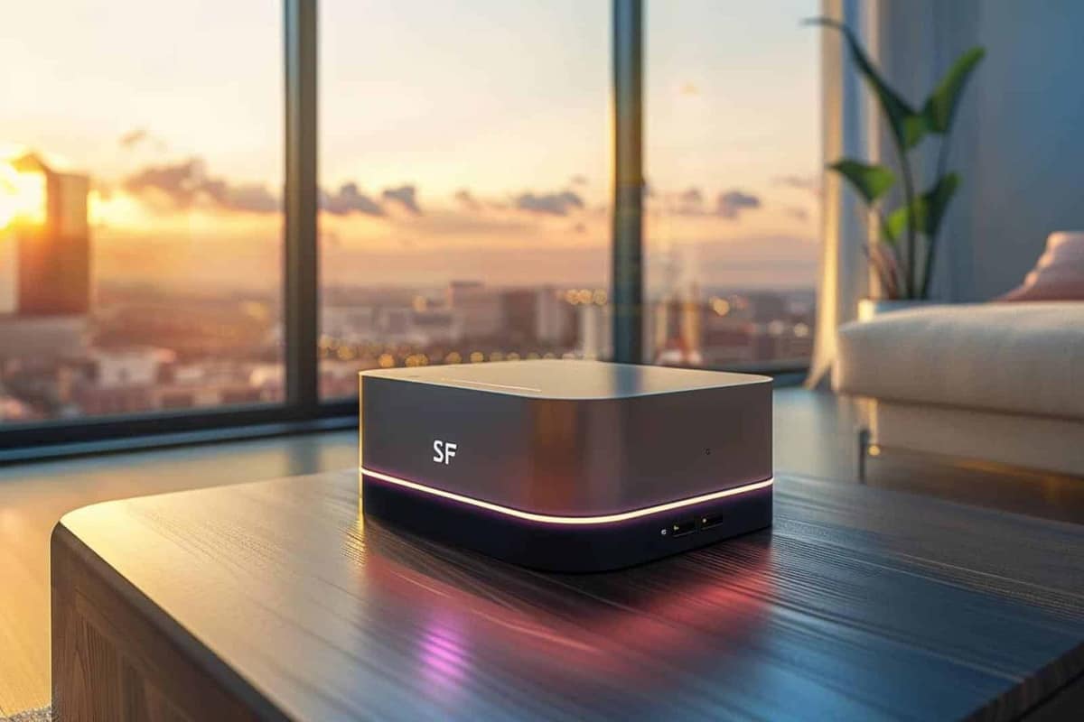 Box Internet 5G près d’une fenêtre dans un appartement lumineux