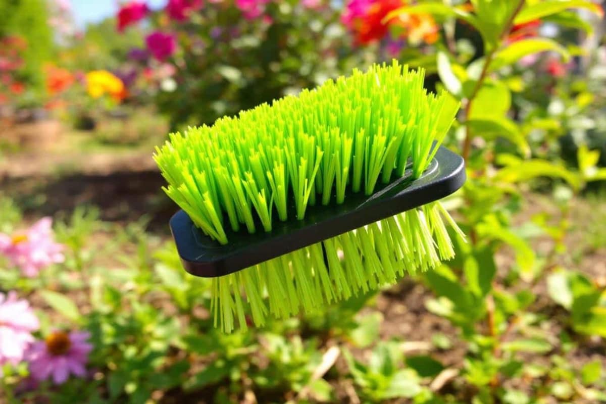 Poils de chien récupérés dans une brosse près de taupinières sur une pelouse