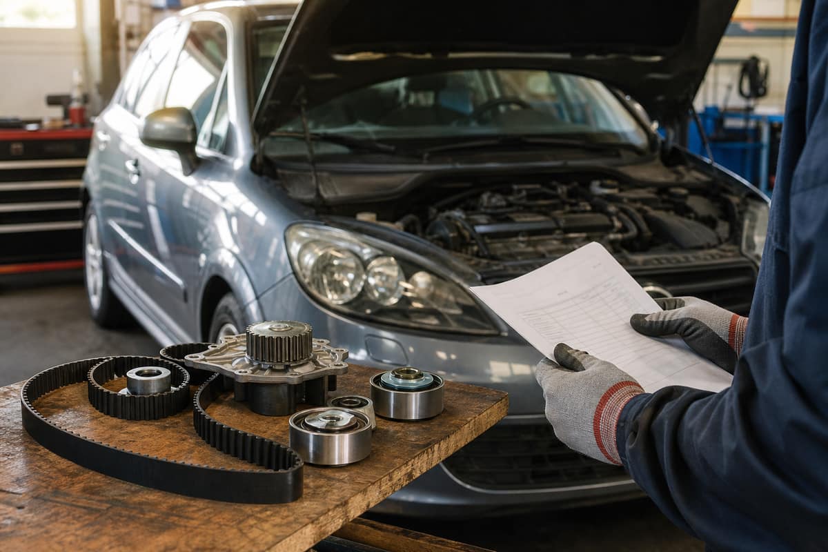 Kit de distribution et moteur de citadine dans un garage français